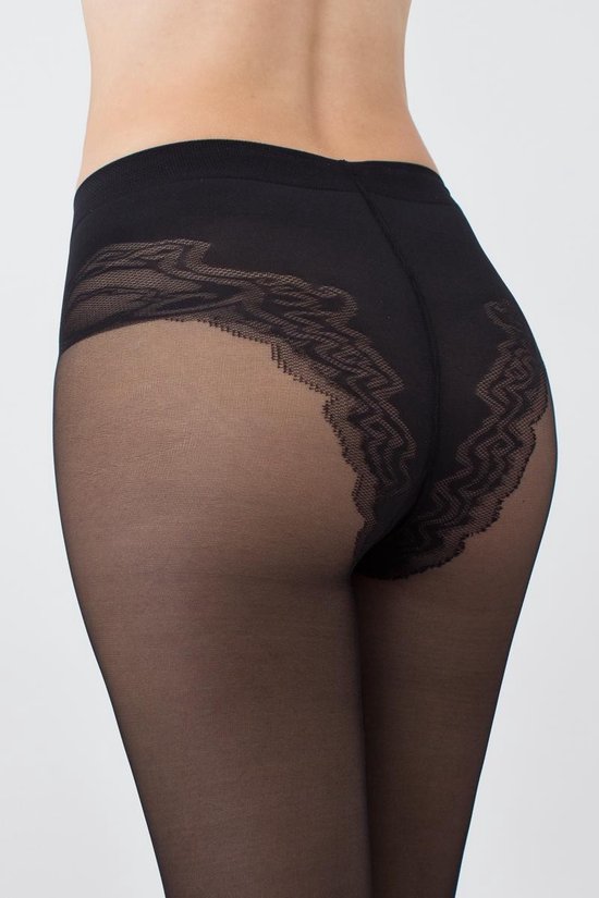 Giulia - Body 40den semi-transparent avec bas en kanten et support de jambe - Zwart - L