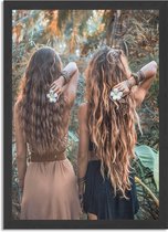 Poster Twee Mooie Dames In de Jungle Rechthoek Verticaal Met Lijst L (40 X 50 CM) - Zwarte Lijst - Wanddecoratie - Posters