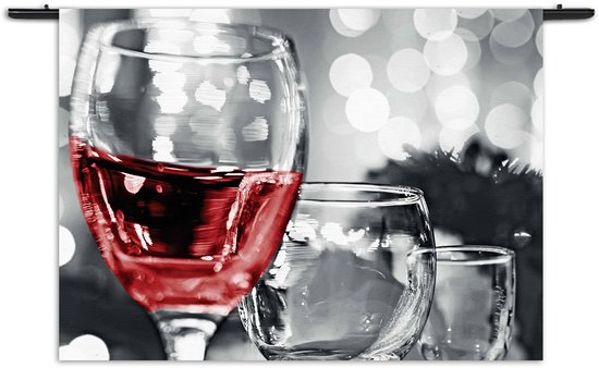 Velours Wandkleed Drink Rode Wijn Rechthoek Horizontaal XL (105 X 150 CM) - Wandkleden - Met roedes