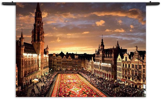 Velours Wandkleed Grote Markt Brussel Rechthoek Horizontaal S (40 X 60 CM) - Wandkleden - Met roedes