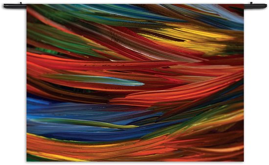 Velours Wandkleed Geschilderde Strepen Kleurrijk Rechthoek Horizontaal XL (105 X 150 CM) - Wandkleden - Met roedes