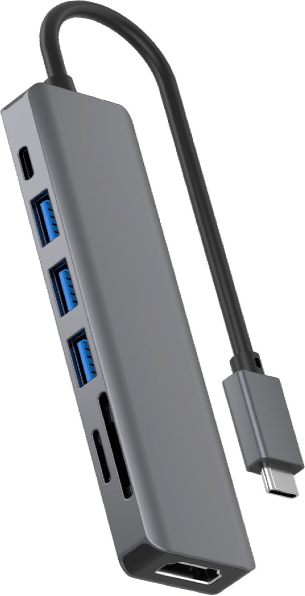 Rolio USB C Hub - 1x HDMI 4K - 1x USB-C - 3x USB-A - 2x Kaartlezer - Universeel