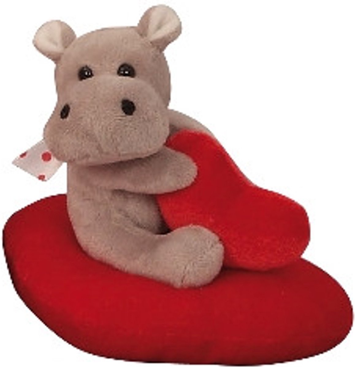 Knuffel - Nijlpaard zittend op een Hart - Cadeautjes onder de 15 euro - Hoogte 14cm