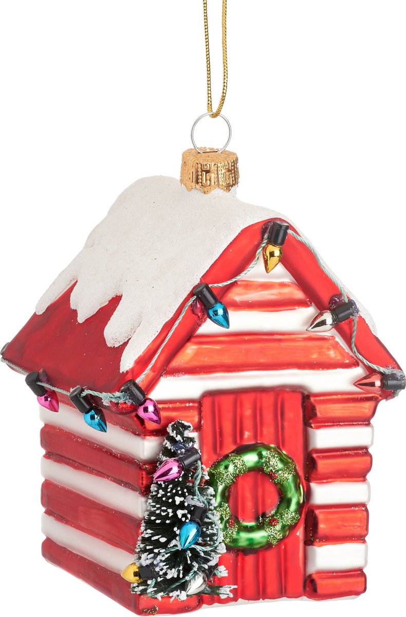Sass & Belle Rood-wit stradhuisje kerstbal - Sass & Belle