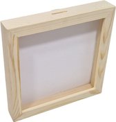 Creaties van Hier - spaarpot M - 17 cm x 4 cm x 17 cm - gepersonaliseerd cadeau - hout - plexiglas