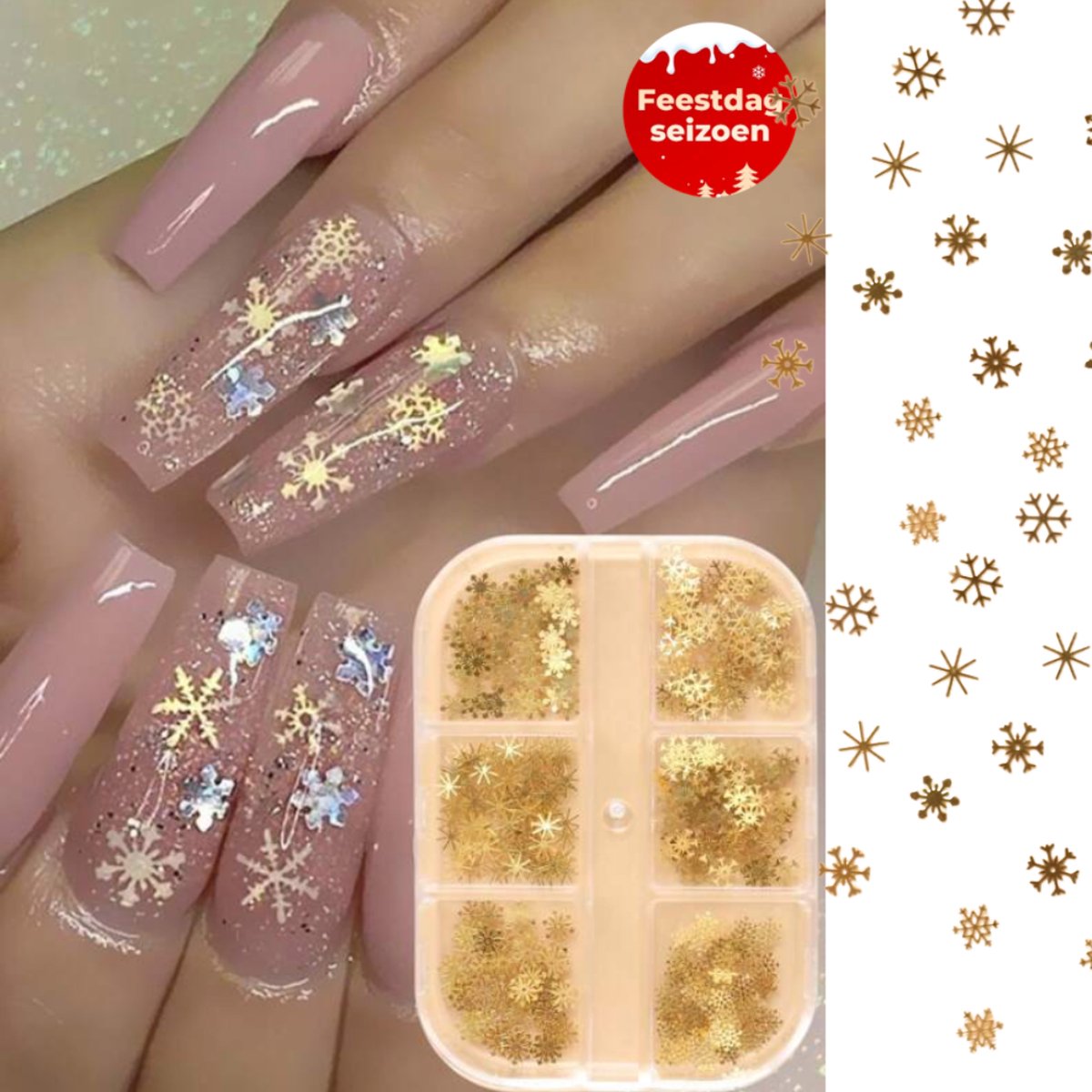 Goedkoopste GUAPÀ® Nail Art | Nagel decoratie | Nagel steentjes | Gouden Kerst Vlokken | Nail Art Stickers | Nagelstickers | 6 diverse kerst nail art vlokken