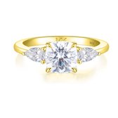 Trielle - 14k Geelgouden Cushion Moissanite Verlovingsring met Peer Geslepen Zijstenen - 1.1 karaat