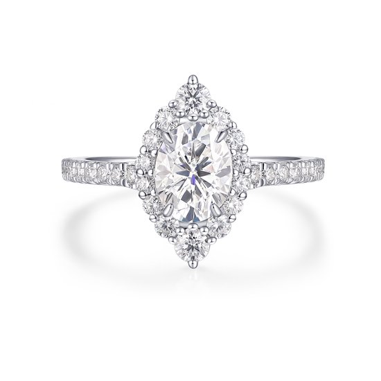 Haloise - Platinum Halo Ovale Moissanite Verlovingsring | Wedfit - 2.1 karaat