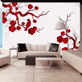 Fotobehangkoning - Behang - Vliesbehang - Fotobehang - Red bush - Rozen - Takken - 100 x 70 cm