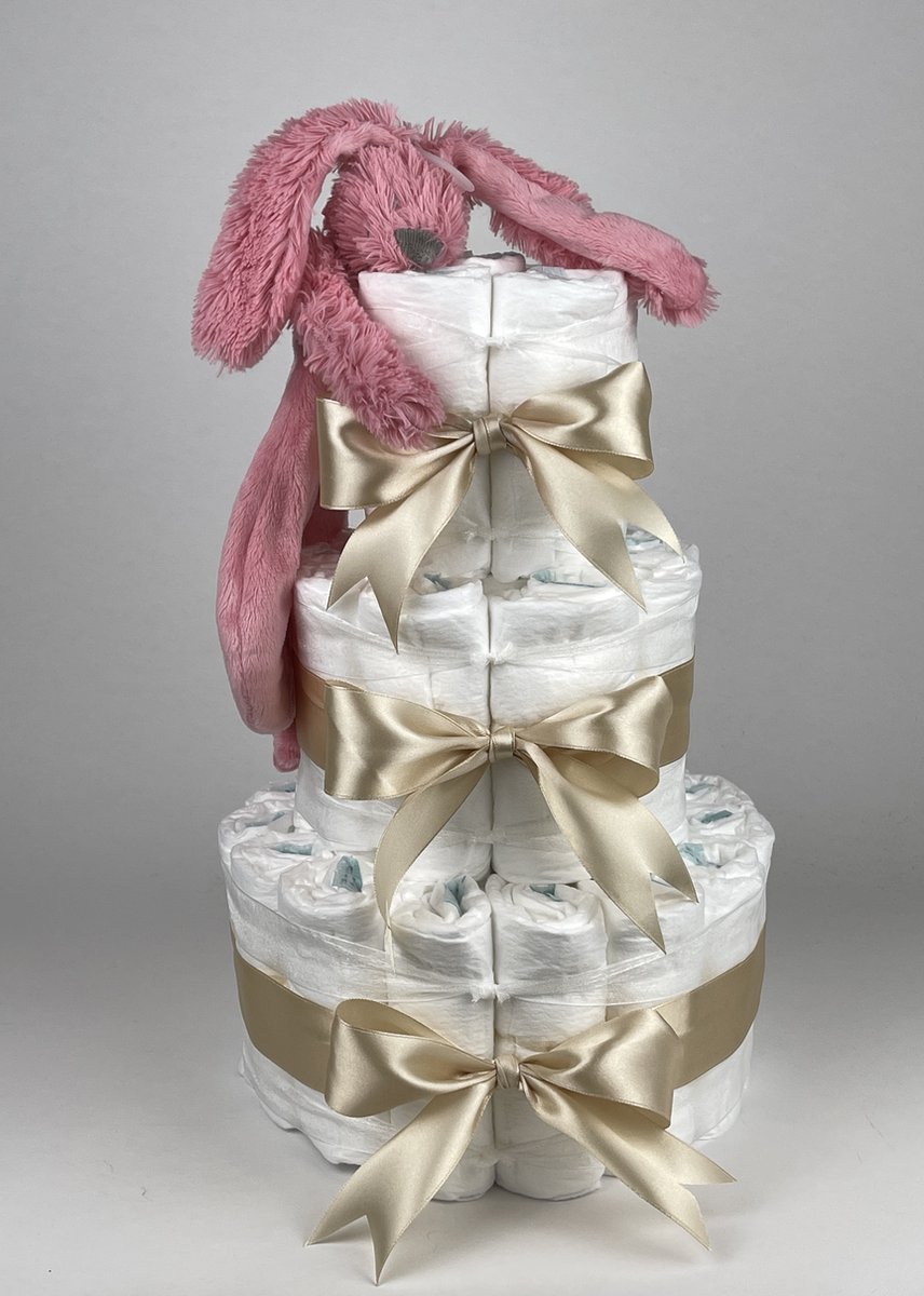 Goedkoopste Chouette-Chouette | Luiertaart Meisje | Kraamcadeau | Geboorte Meisje | Babyshower | Tuttle Konijn Richie deep Pink - Beige