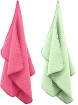 Droogdoek badkamer - Droogdoeken - Microvezeldoeken - Snel drogend - 61 x 46 cm - 2 stuks - roze en groen