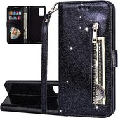 Portemonne hoesje Geschikt voor: Samsung Galaxy S22 Ultra - bling glitter Bookcase met ritsvak en kaarthoudersleuf - beschermhoesje - zwart