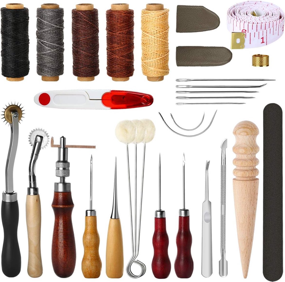 Kit D'outils Pour Couture à La Main En Cuir Avec Poinçon Et Aiguille Avec Manche En Laiton Pour