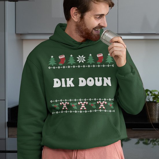 Groningen Kerst Hoodie Groen Dik Doun Candy Cane - Maat XS - Uniseks Fit - Kerstkleding Voor Dames & Heren