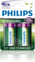 2 Stuks in Blister - Philips MultiLife 1.2V D / HR20 3000mAh NiMh oplaadbare batterij