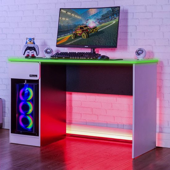 X Rocker - Carbon-Tek Gaming Desk met draadloos opladen en LED-verlichting Wit
