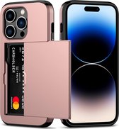 Mobiq - Hybrid Card iPhone 15 Pro Hoesje met Pashouder - roze