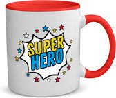 Akyol - super hero koffiemok - theemok - rood - Superhelden - een superheld - verjaardagscadeau - kado - gift - geschenk - 350 ML inhoud