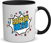 Akyol - super hero koffiemok - theemok - zwart - Superhelden - een superheld - verjaardagscadeau - kado - gift - geschenk - 350 ML inhoud
