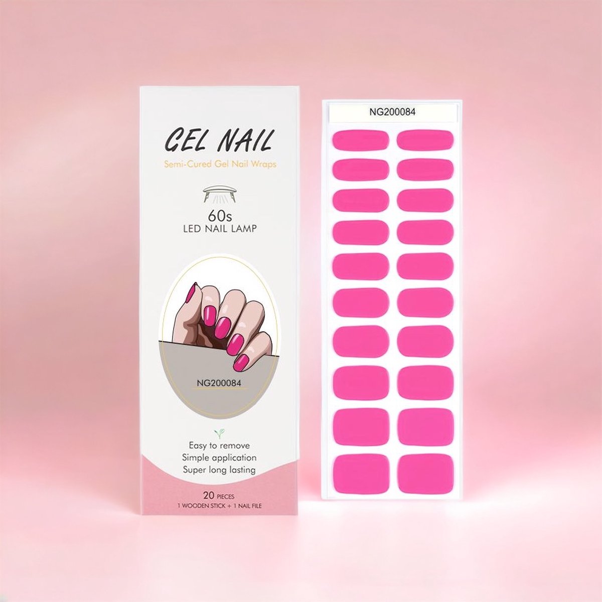 NailGlow - Gel Nagel Wraps - Fel roze - Gel Nagel Stickers - Gel Nagel Folie - Nail Wraps - Bij elke 2 pakjes die je besteld ontvang je een gratis Nagelriemolie pen t.w.v €7,85! - Gel Nail Stickers - Nail Art - Nail Foil