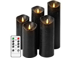 LED Kaarsen 5 stuks kaarsen met echt vlam effect, led kaars ,batterijen,echte waskaarsen met afstandsbediening-Zwart