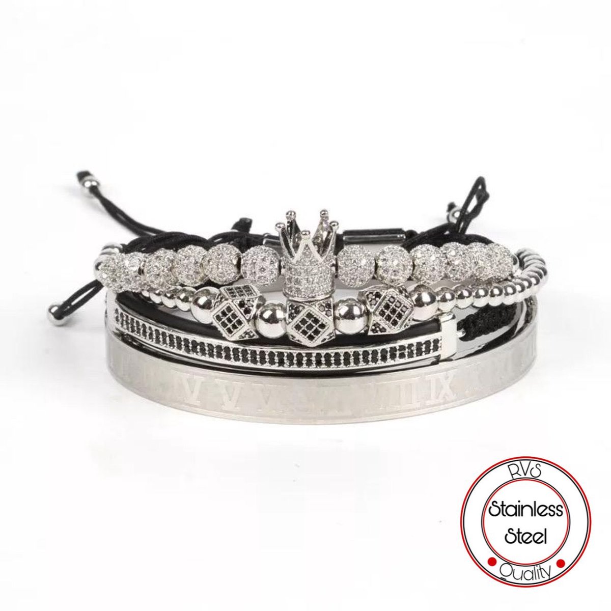 Soraro Roman Kroon Zirkonia Armbanden | Zilveren Armbanden | Armband Mannen | Armband Heren | Cadeau voor Man | Mannen Cadeautjes | Vaderdag | Vaderdag Cadeau