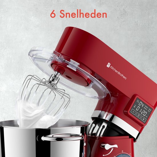 KitchenBrothers Keukenmachine - Display en Timer - Keukenrobot - 6,2L - Keukenmixer - 1400W - Rood van KitchenBrothers — afbeelding 3