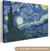 Canvas - Schilderij Sterrennacht - Schilderij - Oude meesters - Vincent van Gogh - 60x40 cm - Wanddecoratie - Woonkamer