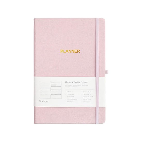 A5 Planner hardcover - Roze - Organiser - Ongedateerde agenda - Weekly planner - Habit tracker - incl stickers