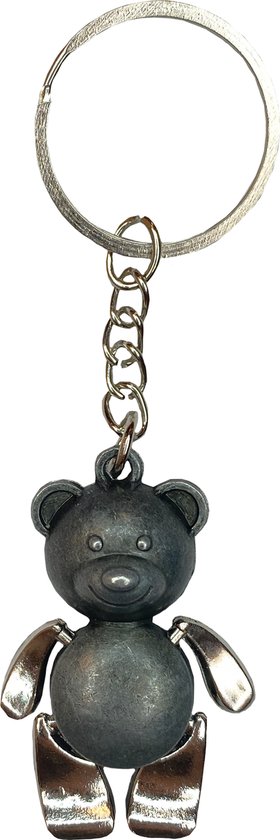 Sleutelhanger beer - Knuffel dier - Luxe teddybeer - Knuffelbeer - Schattig - Beweegbaar - RVS beertje - 4.5 cm - Metaal - Grijs - Zwart