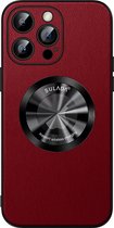 Sulada Coque souple en cuir microfibre et antichoc et protecteur d'objectif avec anneau magnétique pour iPhone 15 Pro Rouge
