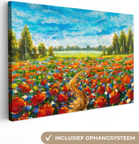 Toile Peinture Huile - Peinture - Fleurs - Paysage - 140x90 cm - Décoration murale