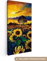 Peinture sur toile - Fleurs sur toile - Tournesol - Soirée - Peinture à l'huile - Canvasdoek - 40x80 cm - Peinture - Peintures sur toile