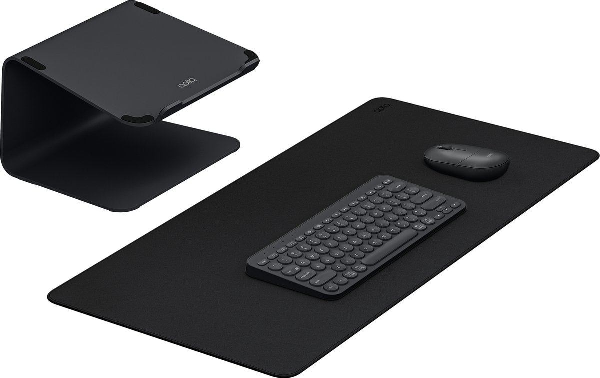 Aptiq Laptop Werkplek Set – Bluetooth – Ergonomisch - Toetsenbord - Muis - Desk Mat - Zwart