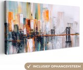 Canvas - Olieverf - Schilderij - Abstract - Skyline - Brug - 80x40 cm - Woondecoratie - Wanddecoratie