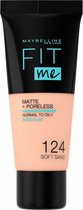 Maybelline Fit Me Matte & Poreless Foundation 124 Soft Sand - 3 Stuks - Voordeelverpakking
