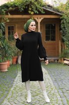 Tuniek trui jurk lang met ballonmouw | Zwart