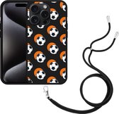 Cazy Hoesje met koord Zwart geschikt voor iPhone 15 Pro Soccer Ball Orange