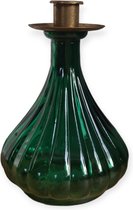 Spant7 - Flesje met Kaarsenhouder - Groen Glas - Goud Metaal - 15 cm hoog