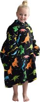 Dino fleece hoodie deken met mouwen kind – fleece poncho kind – plaid met mouwen - kids 8/12 jaar – maat 134/158 – lengte 75 cm - chillen – Warm & zacht – relax outfit kids – zwart - Badrock