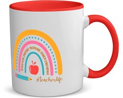 Akyol - docent cadeau - koffiemok - theemok - Docent - meester en juffen cadeau - de beste leraar/lerares - verjaardagscadeau - verjaardag - cadeau - afscheidscadeau - rood - leuke cadeau - kado - gift - juffendag - meesterdag - 350 ML inhoud