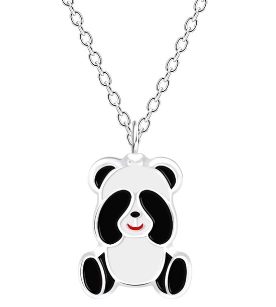 Joy|S - Zilveren panda hanger met ketting - 36 cm + 5 cm