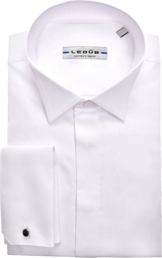 Ledub slim fit smoking overhemd - dubbele manchet en wing kraag - wit - Strijkvriendelijk - Boordmaat: 45