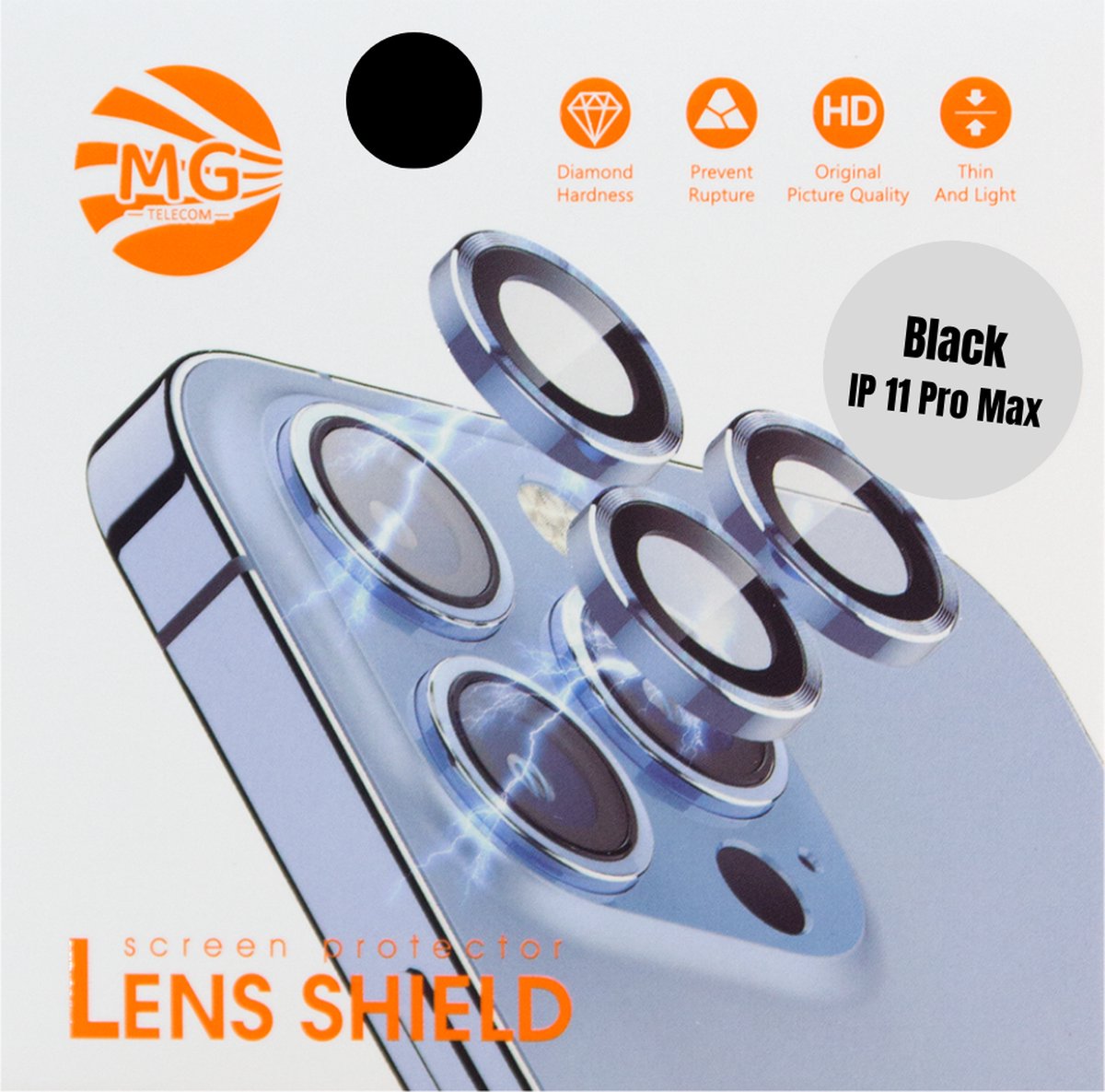 Geschikt Voor iPhone 11 Pro Max Camera Lens Protector - Zwart - Eenvoudige Installatie - Camera Protector iPhone 11 Pro Max - Roestvrij Staal - Gehard Glas - Screenprotector