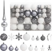 vidaXL - 111-delige - Kerstballenset - polystyreen - wit - en - grijs
