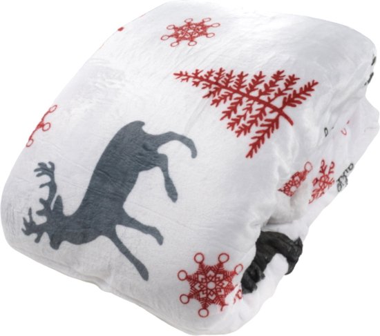 Zachtbeddengoed.nl - Super zacht - Wit/Rood - Fleece deken - Cadeau voor vrouw - Kerst dekens - Plaid - 150x200 cm- Fleece Plaid