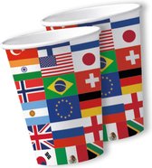 Landen thema feest wegwerp bekertjes - 20x - 250 ml - karton - internationale vlaggen