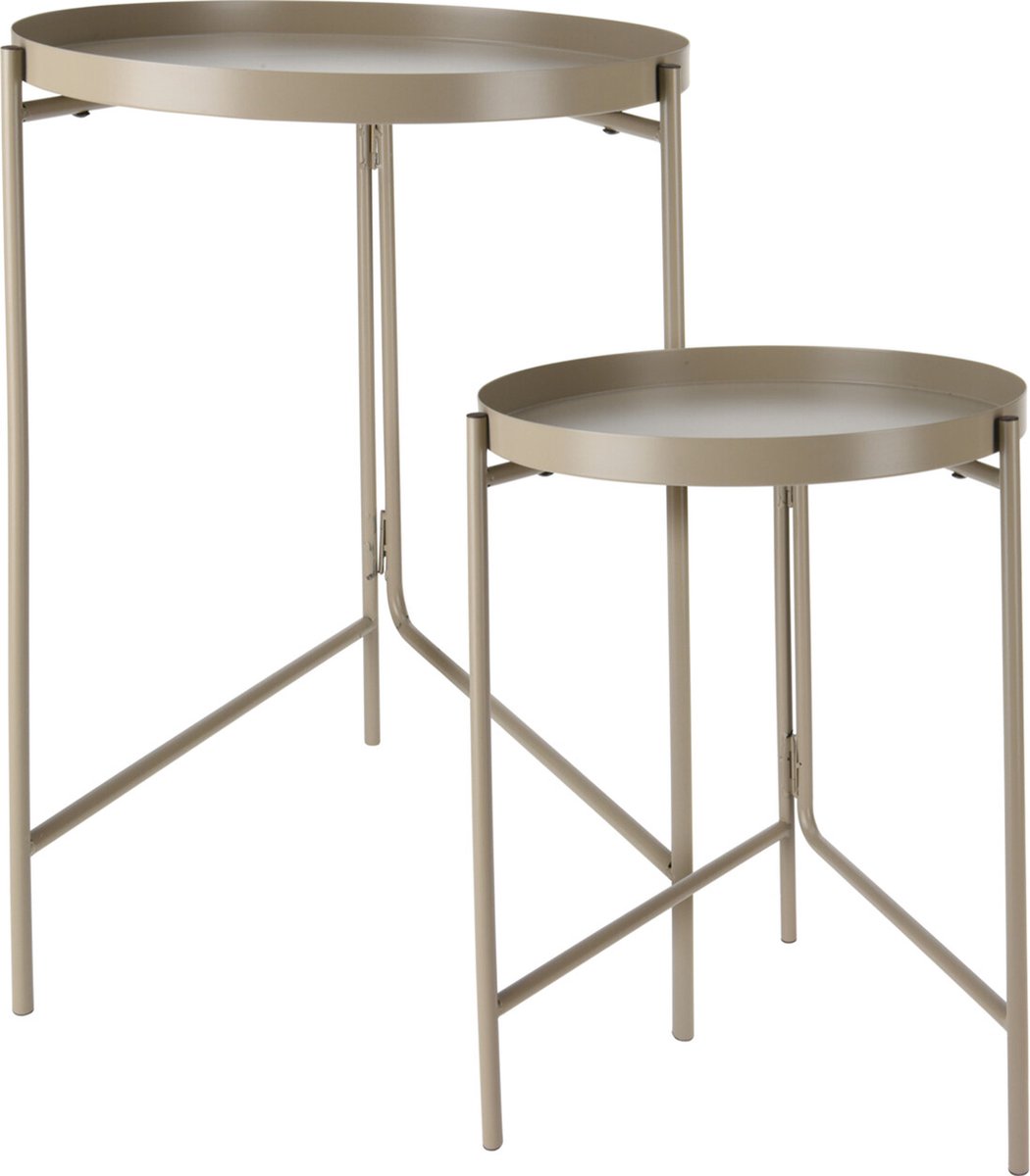 Home & Styling Bijzettafels/plantenstandaards - 2-delig - champagne/goud - metaal - D31 x H38 cm/D36 x H45 cm