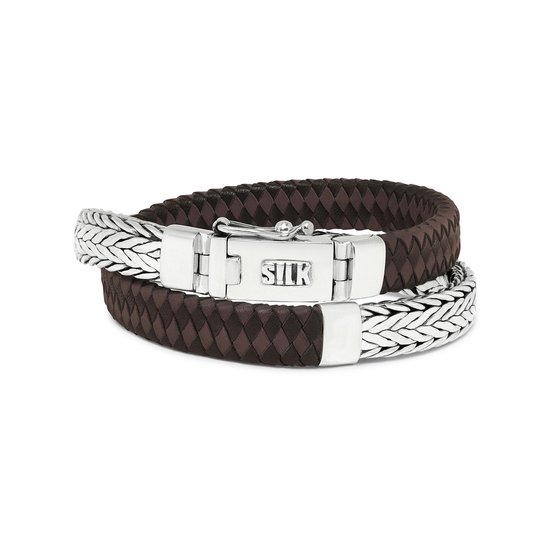 SILK Jewellery - Zilveren Wikkelarmband - bruin/zwart leer
