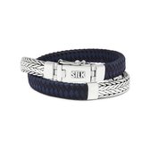 SILK Jewellery - Zilveren Wikkelarmband - 362BBU.21 - blauw/zwart leer - Maat 21